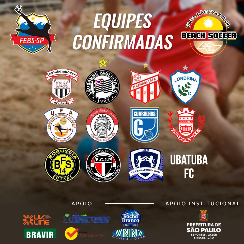 Equipes que irão participar desta edição da Taca São Paulo de Beach Soccer